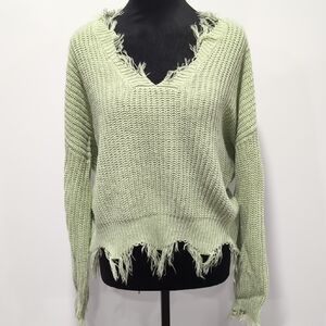 Polly & Esther Green V-Neck Chunky Knit Sweater